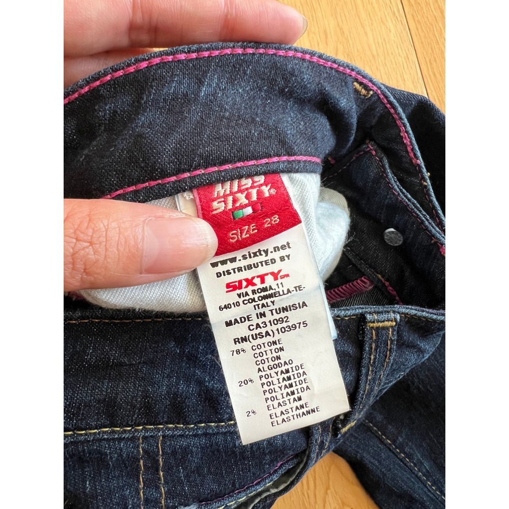 Vintage Y2K Miss Sixty Extra Low Rise Bootcut Denim Jeans Dark Wash Womens 28x32 - Picture 7 of 10